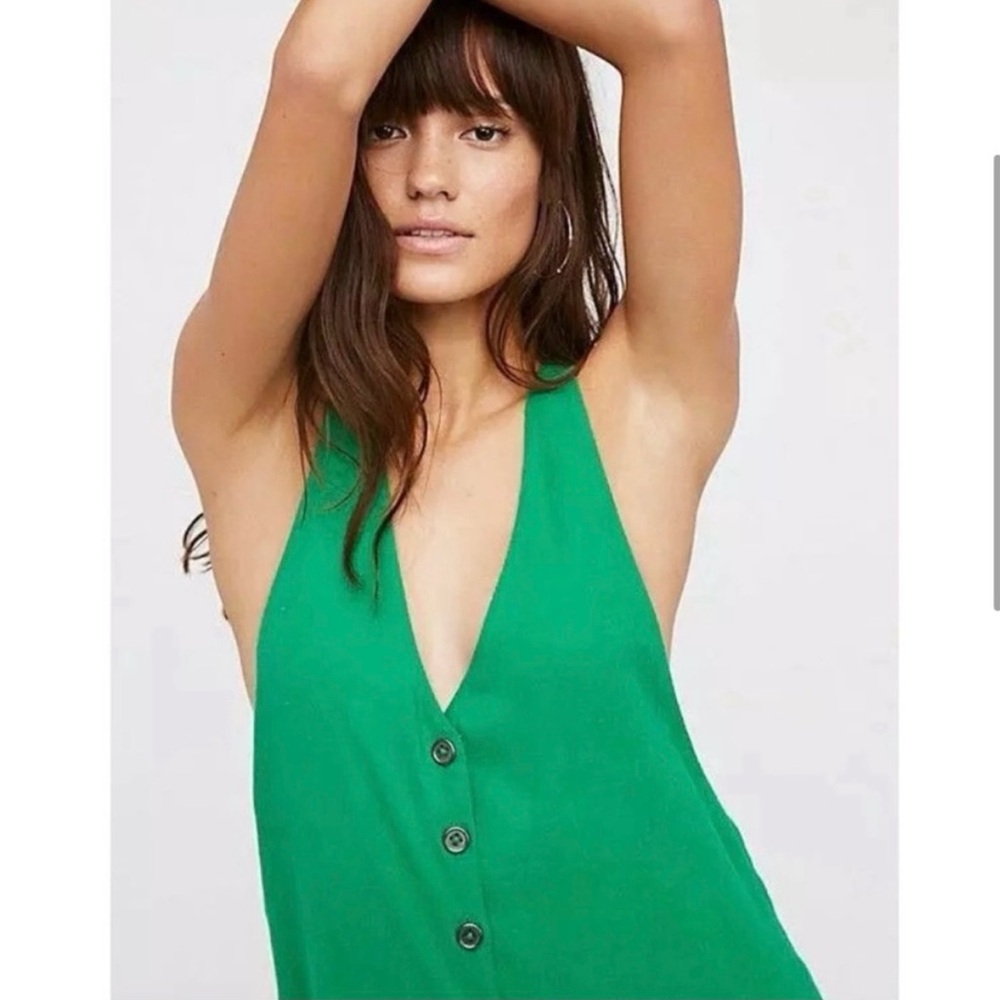 Free People Bright Green Button Front Jumpsuit XS